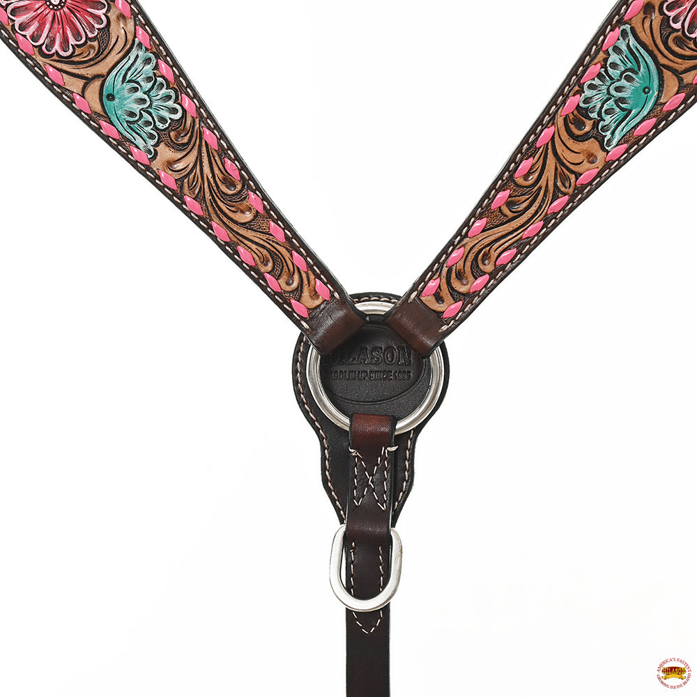 HILASON Western Horse Headstall Breast Collar American Leather Floral Carving | Tack for Horses