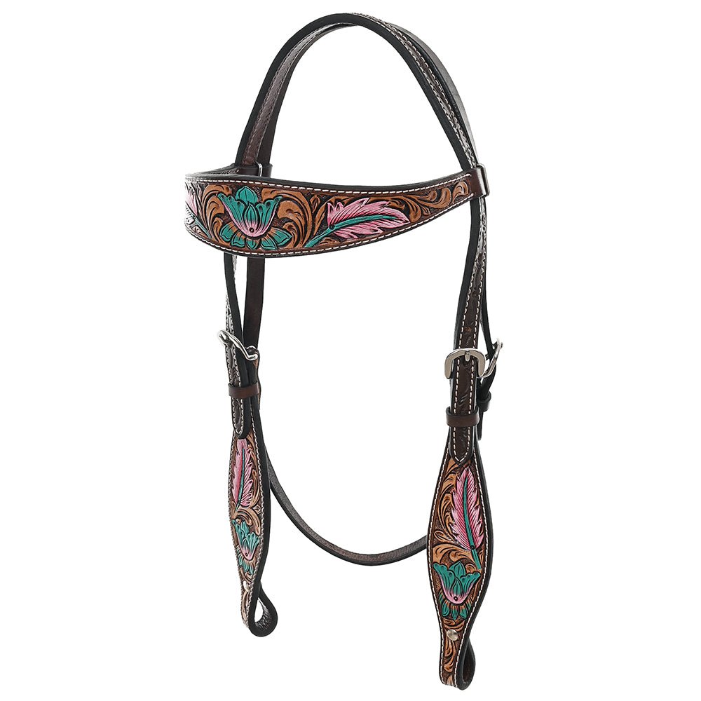 Hand-Carved Leather Western Headstall And Breast Collar Set For Training And Showing