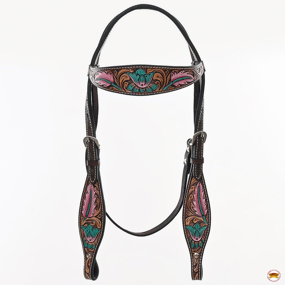 Hand-Carved Leather Western Headstall And Breast Collar Set For Training And Showing