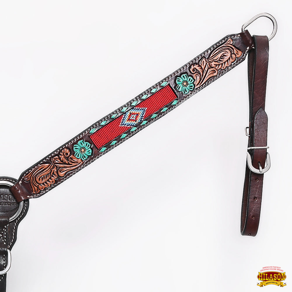 HILASON Western Horse Headstall & Breast Collar American Leather Floral Beaded