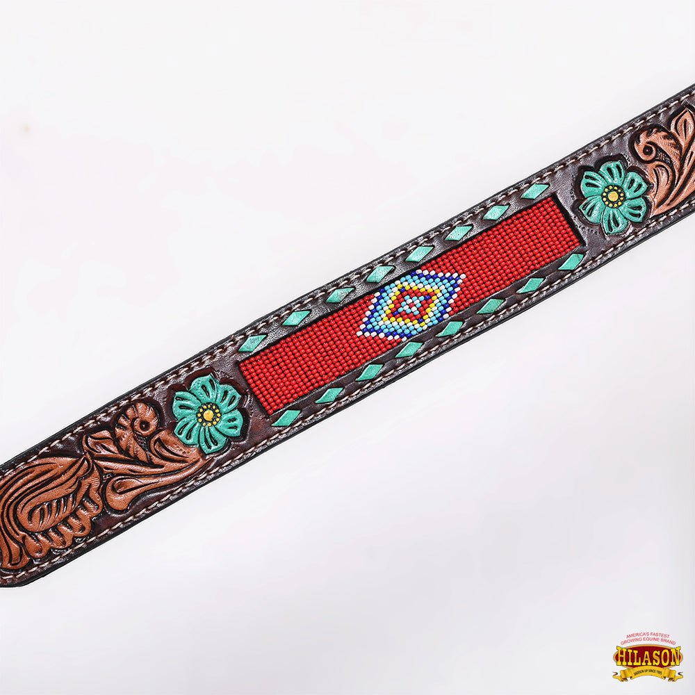 Western Horse Headstall And Floral Beaded Leather Breast Collar