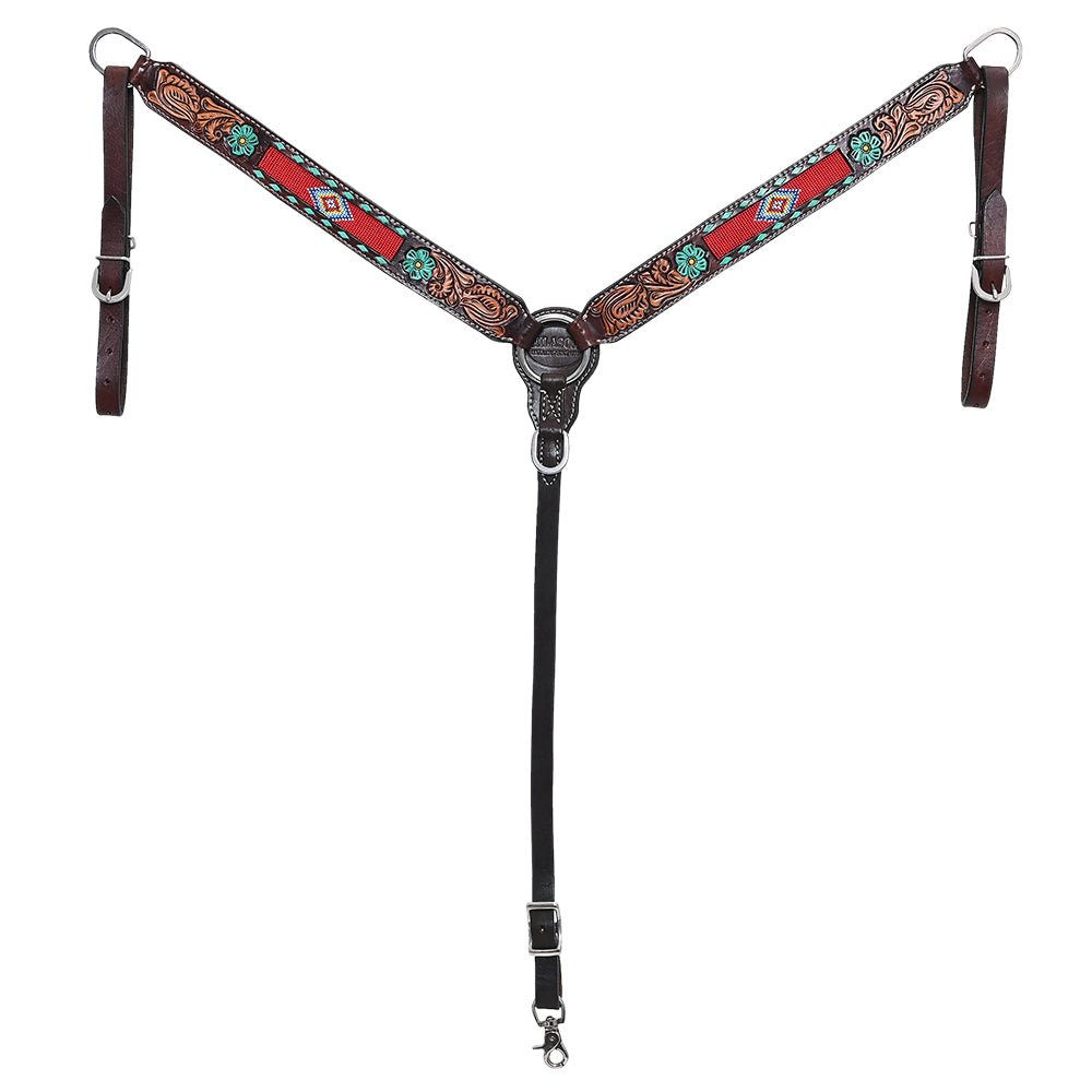 Western Horse Headstall And Floral Beaded Leather Breast Collar