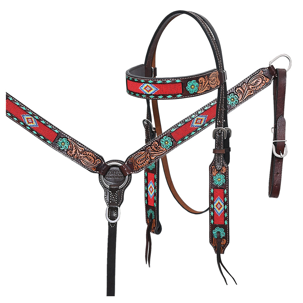HILASON Western Horse Headstall Breast Collar Spur Strap American Leather Floral