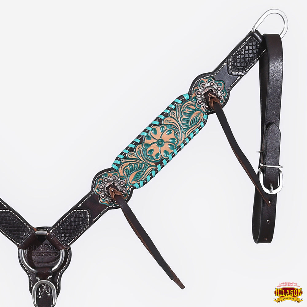 HILASON Western Horse Headstall Breast Collar Tack American Leather Floral Carving | Tack for Horses