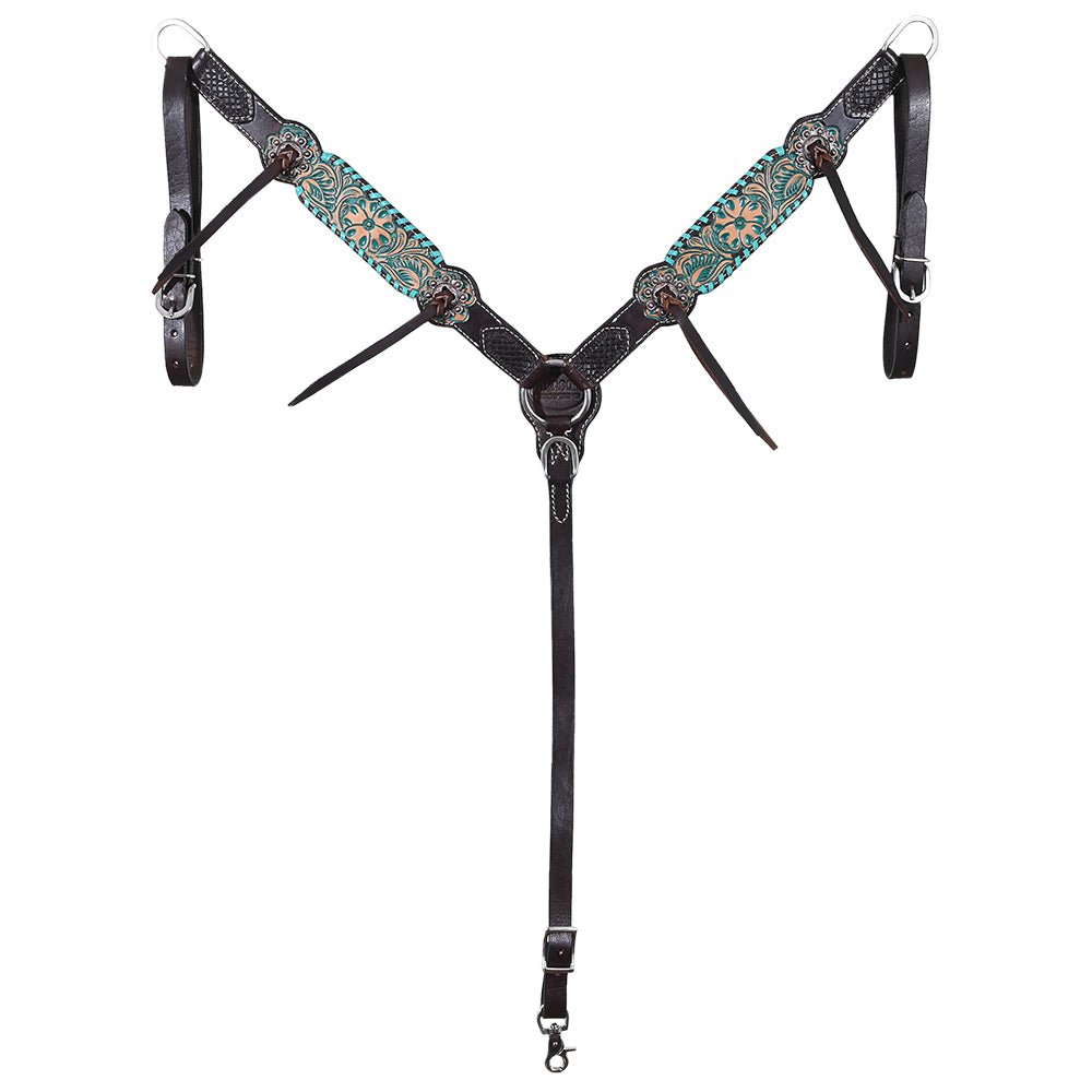 Hand-Carved Leather Western Headstall And Breast Collar Set For Training And Showing