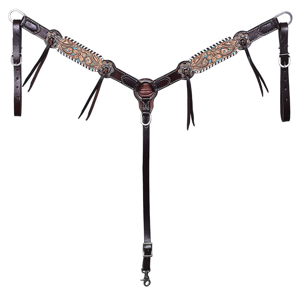 Hand-Carved Leather Western Headstall And Breast Collar Set For Training And Showing