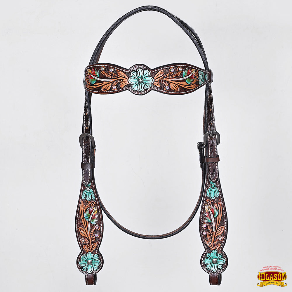 HILASON Western Horse Headstall Breast Collar Spur Strap American Leather Floral