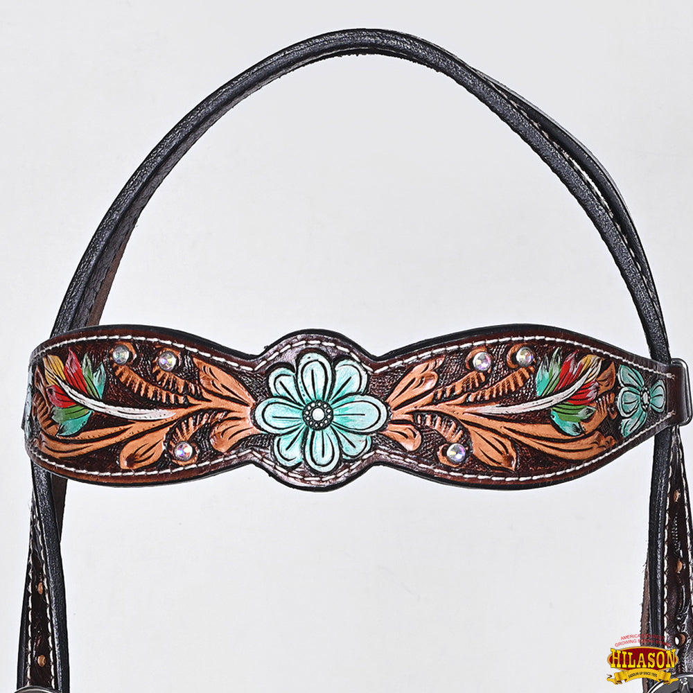 HILASON Western Horse Headstall Breast Collar American Leather Floral