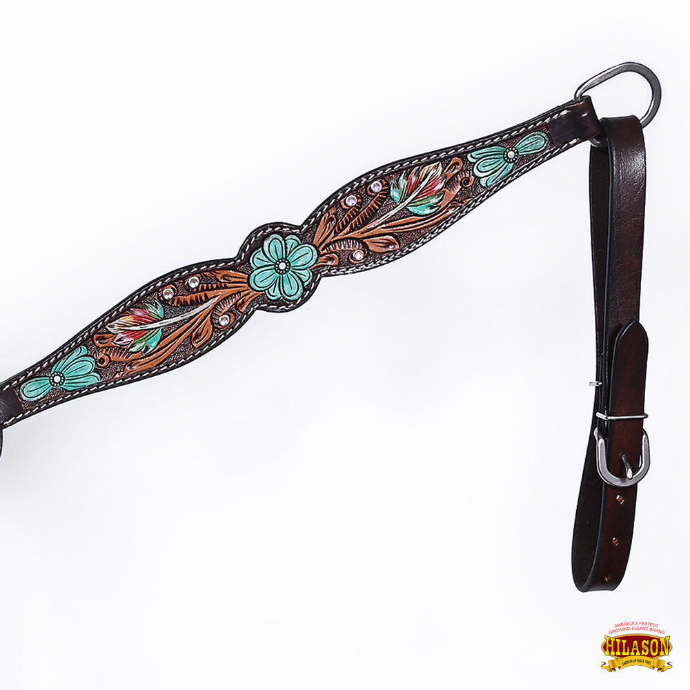 HILASON Western Horse Headstall Breast Collar Spur Strap American Leather Floral