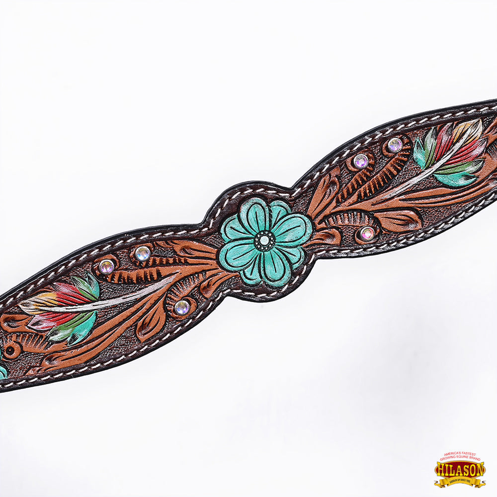 HILASON Western Horse Headstall Breast Collar Spur Strap American Leather Floral