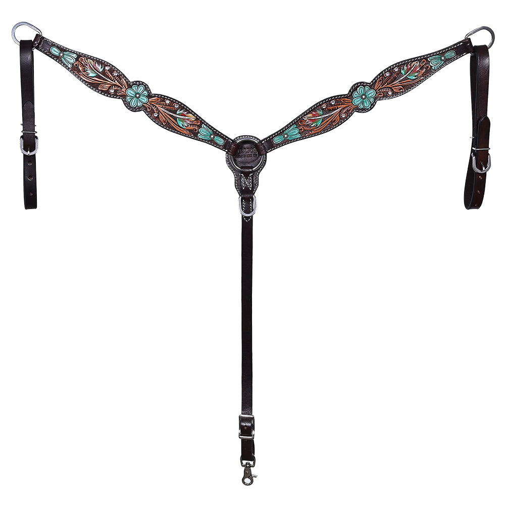 HILASON Western Horse Headstall Breast Collar Spur Strap American Leather Floral