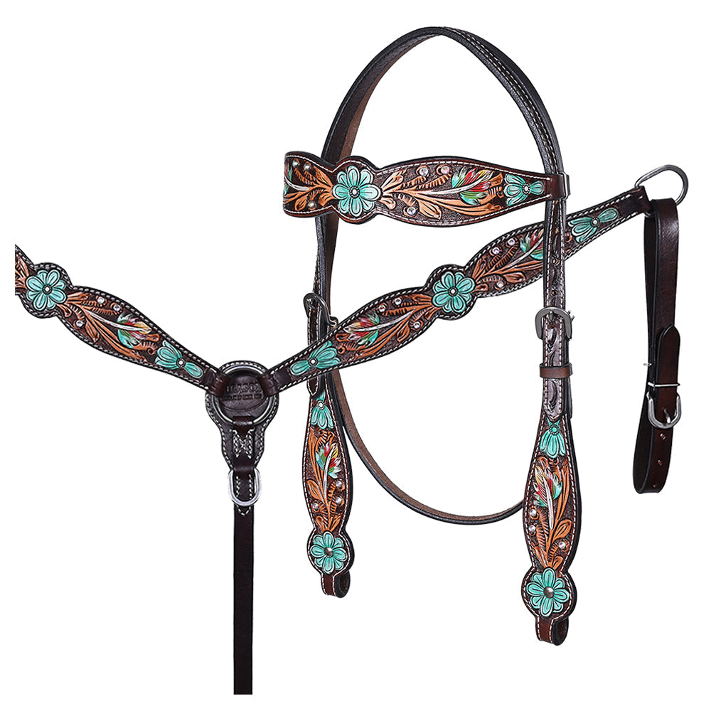 HILASON Western Horse Headstall Breast Collar Spur Strap American Leather Floral