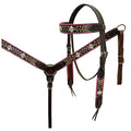 HILASON Floral Painted Beaded American Leather Horse Headstall Breast Collar