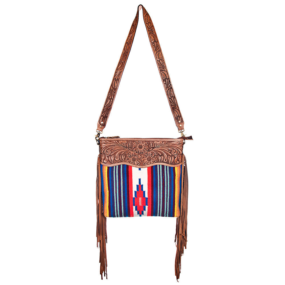 American Darling Hand-Tooled Saddle Blanket Leather Crossbody Bag
