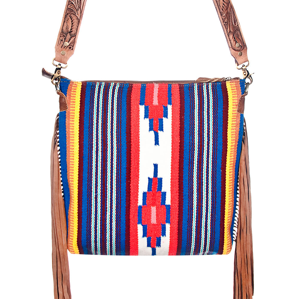 American Darling Hand-Tooled Saddle Blanket Leather Crossbody Bag