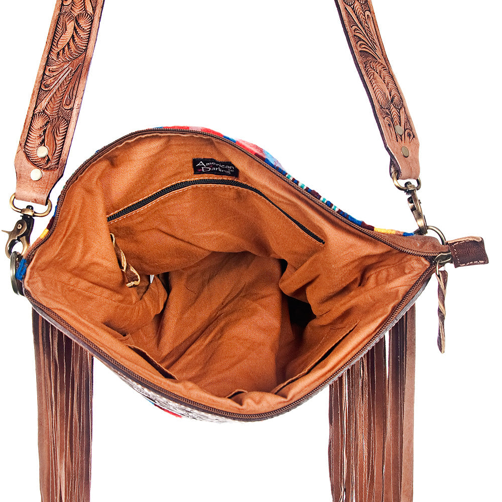 American Darling Hand-Tooled Saddle Blanket Leather Crossbody Bag