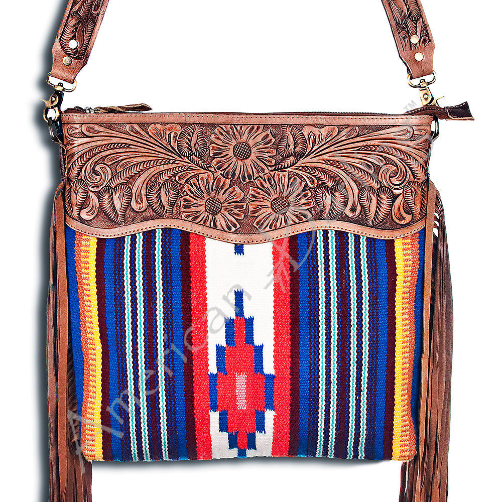 American Darling Hand-Tooled Saddle Blanket Leather Crossbody Bag
