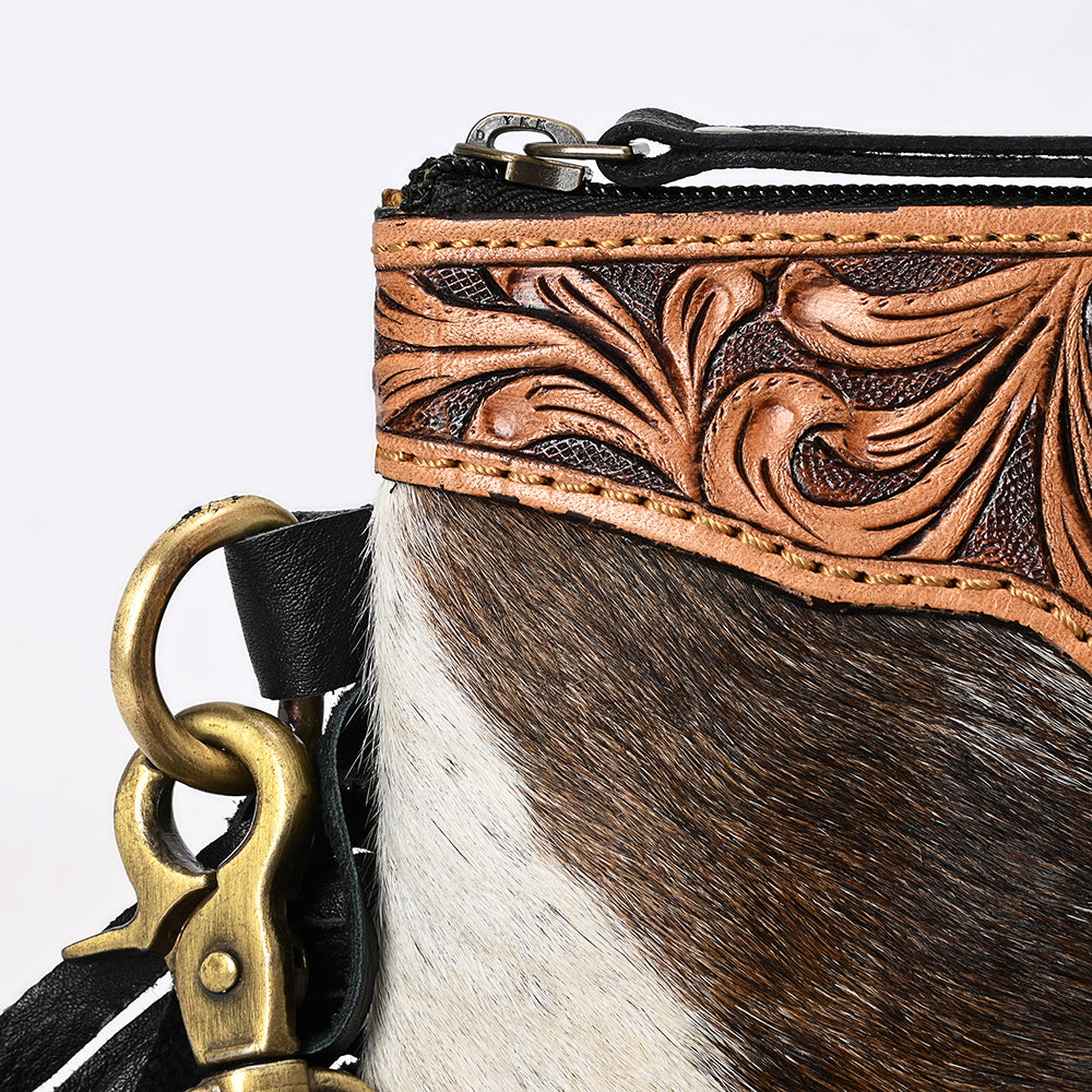 American Darling Hand-Tooled Hair-On Genuine Leather Small Crossbody Bag