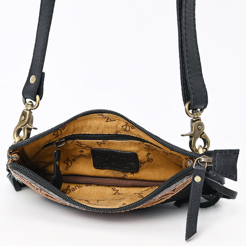 American Darling Hand-Tooled Hair-On Genuine Leather Small Crossbody Bag
