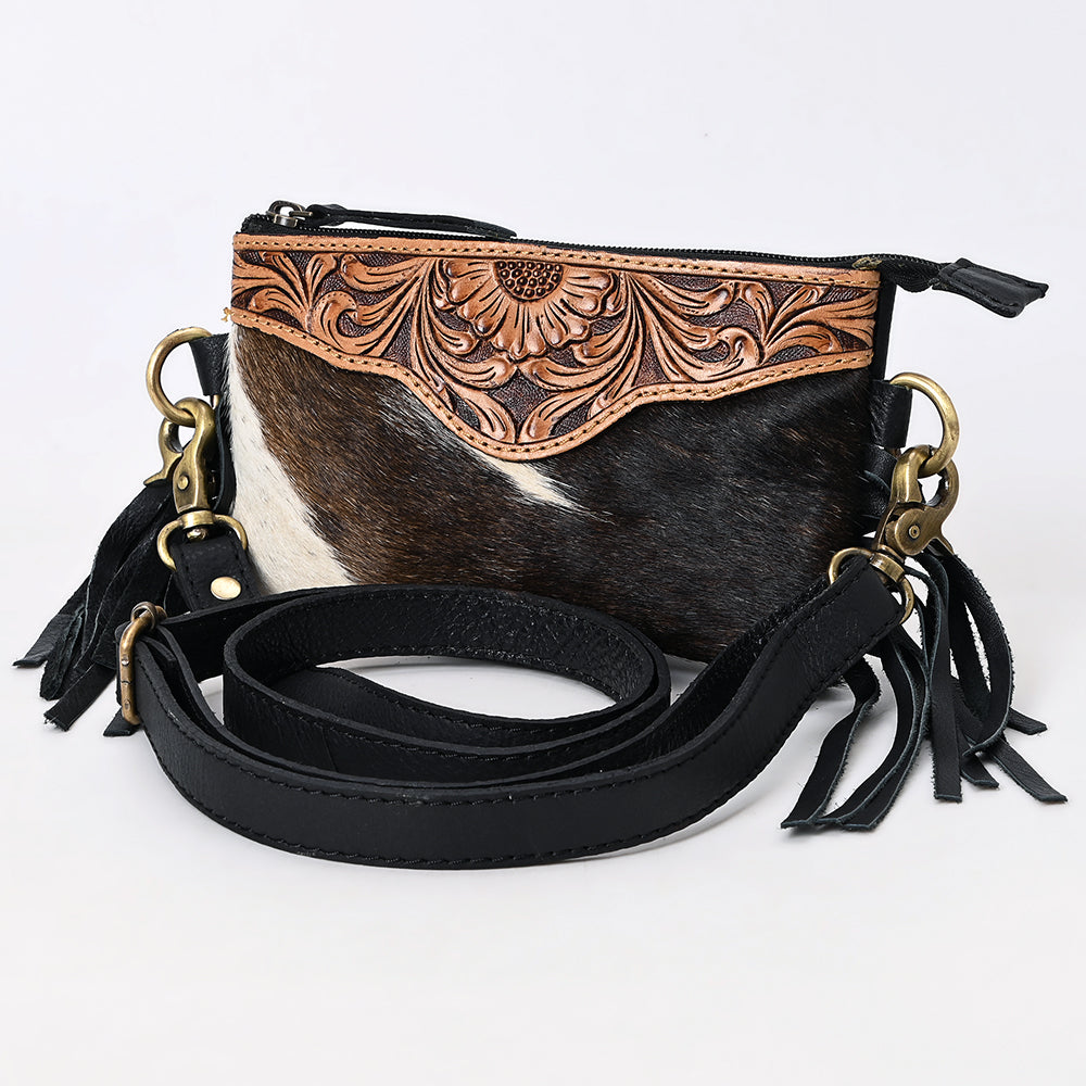 American Darling Hand-Tooled Hair-On Genuine Leather Small Crossbody Bag