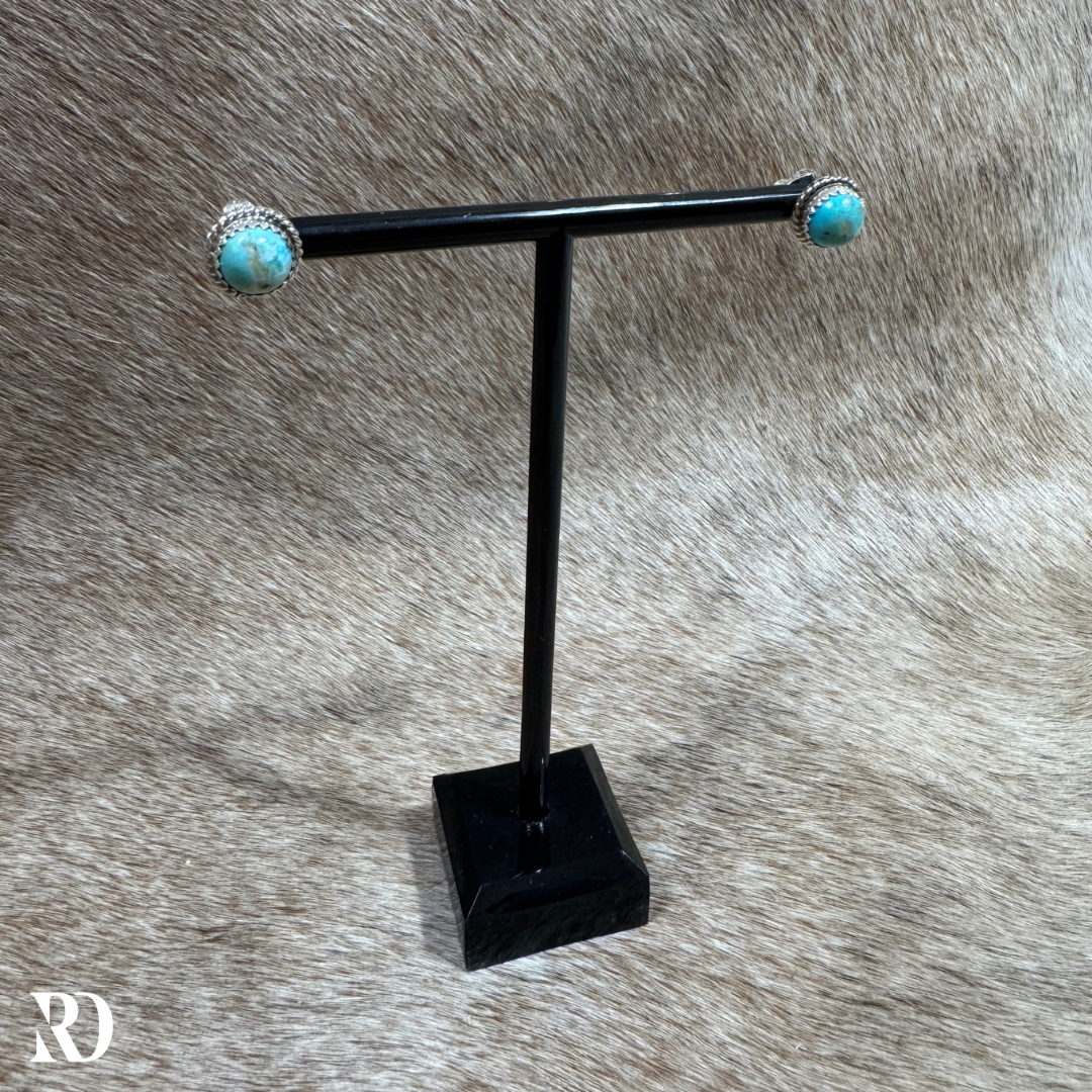 Circle Stud Kingman Turquoise Earrings By Esther White — view 3