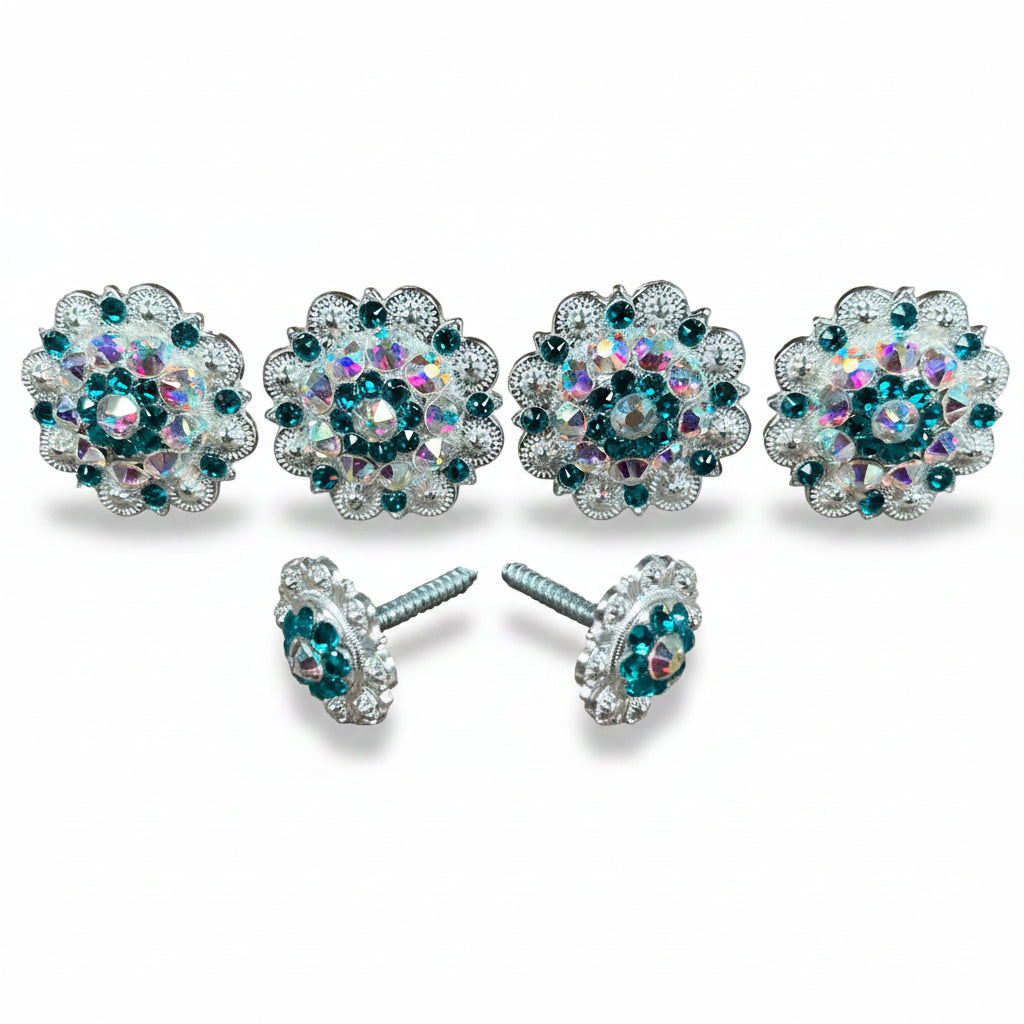 Bright Silver Teal & AB Saddle Conchos — view 2