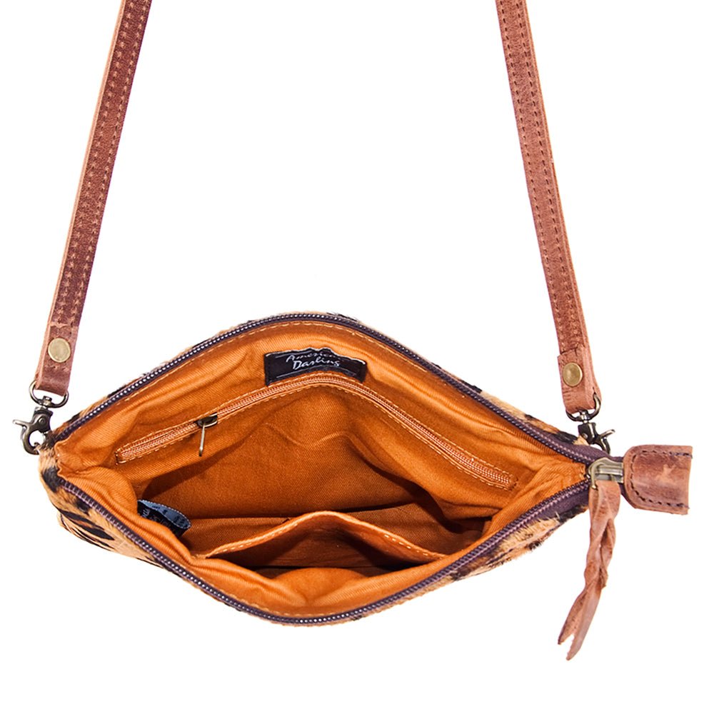 American Darling Western Small Crossbody Bag – Genuine Hair-On Cowhide Leather with Fringes, Adjustable Strap, Handcrafted in Texas