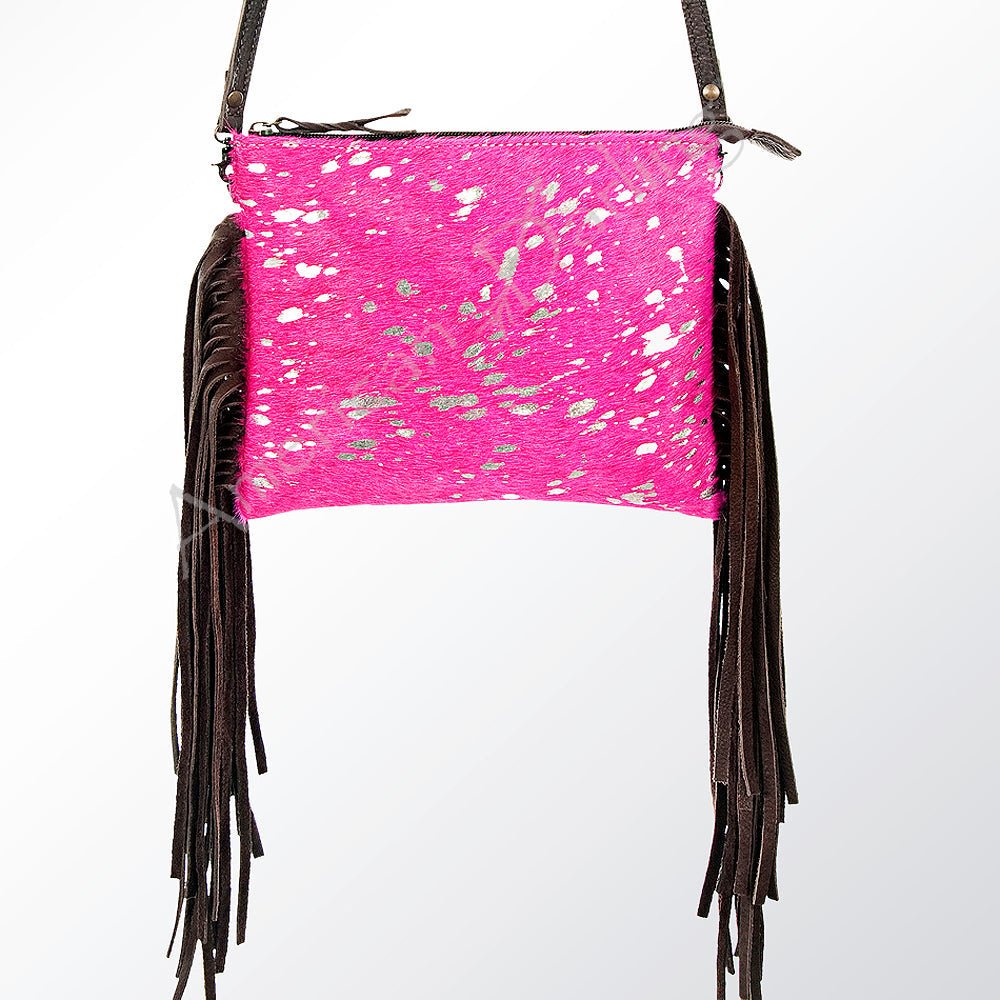 American Darling Western Small Crossbody Bag – Genuine Hair-On Cowhide Leather with Fringes, Adjustable Strap, Handcrafted in Texas