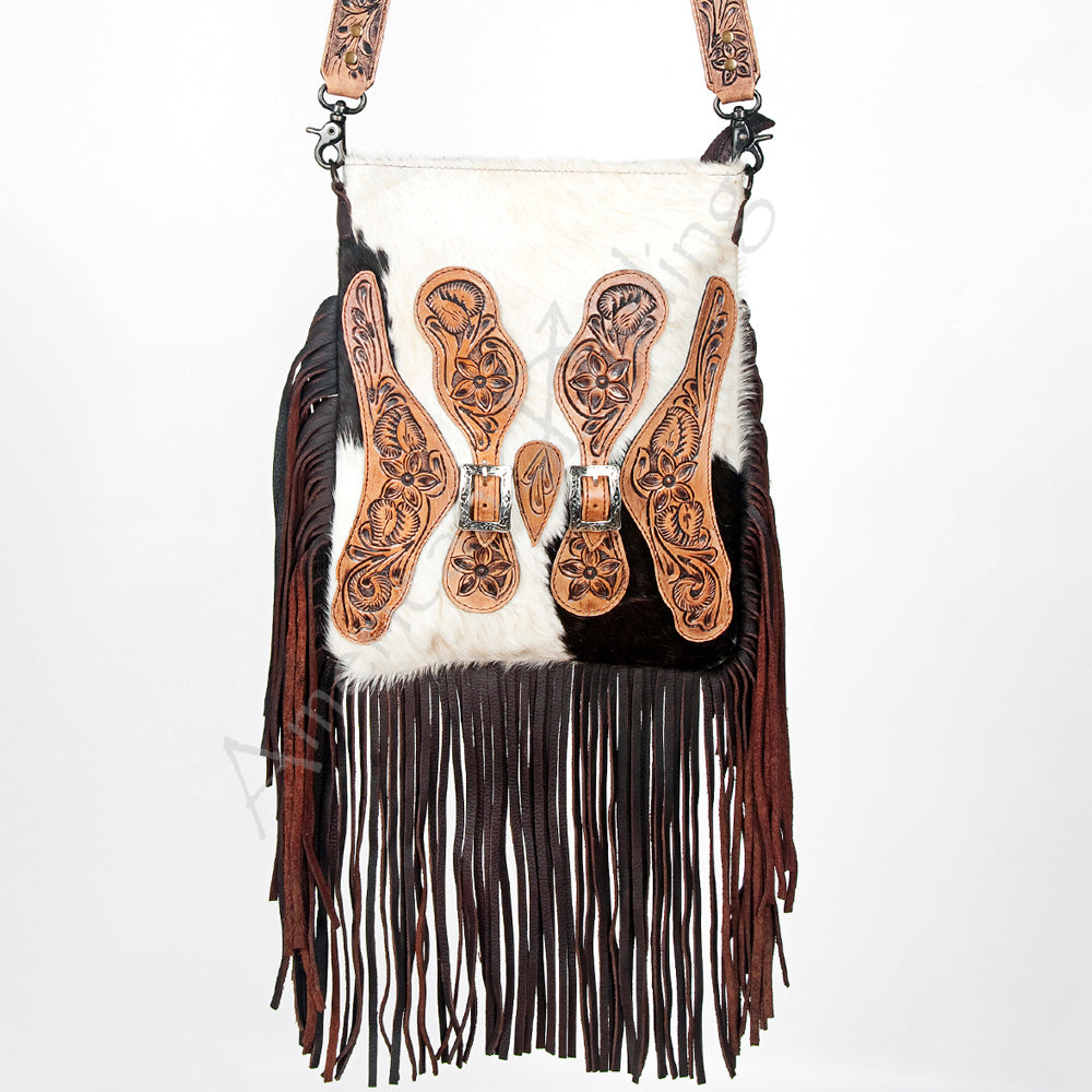 American Darling Hand-Tooled Hair-On Genuine Leather Messenger Bag