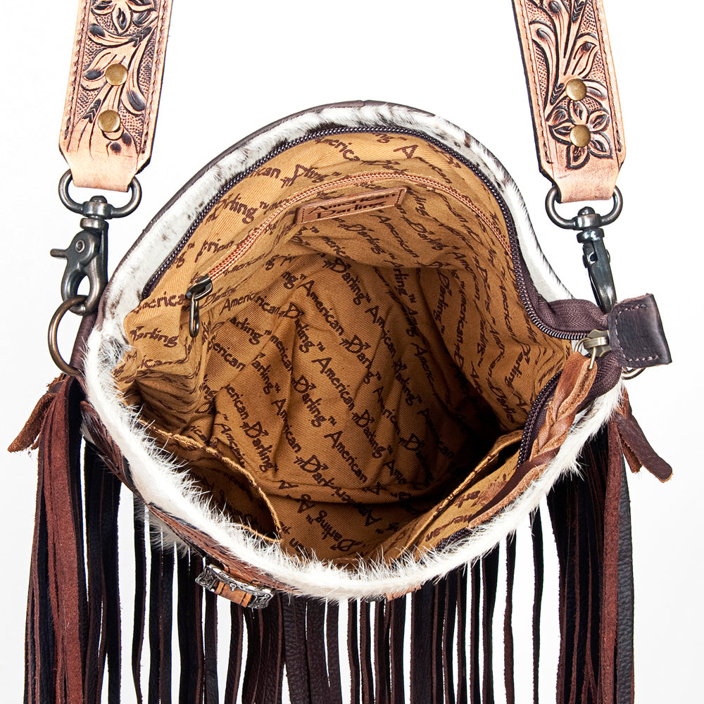 American Darling Hand-Tooled Hair-On Genuine Leather Messenger Bag