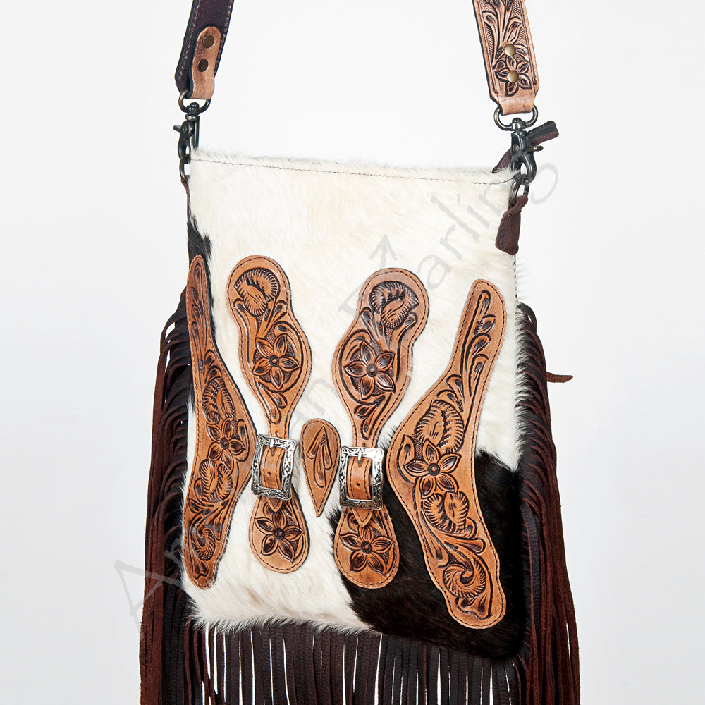 American Darling Hand-Tooled Hair-On Genuine Leather Messenger Bag