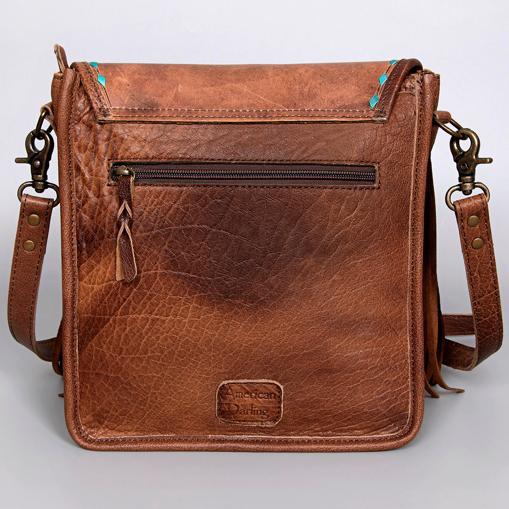 American Darling Messenger Bag Handcrafted from Hand Tooled Cactus & Floral Leather with Fringes and YKK Zipper