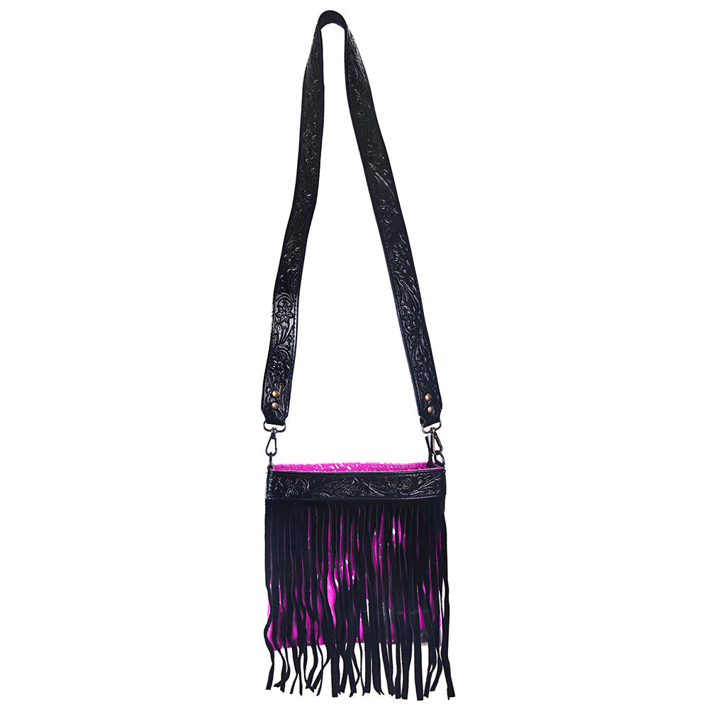 American Darling Hand-Tooled Hair-On Genuine Leather Crossbody Bag
