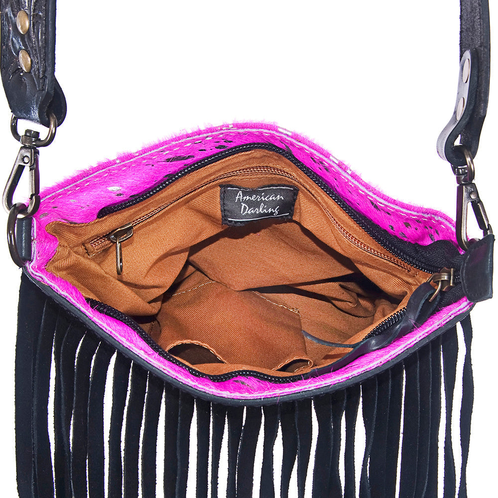 American Darling Hand-Tooled Hair-On Genuine Leather Crossbody Bag