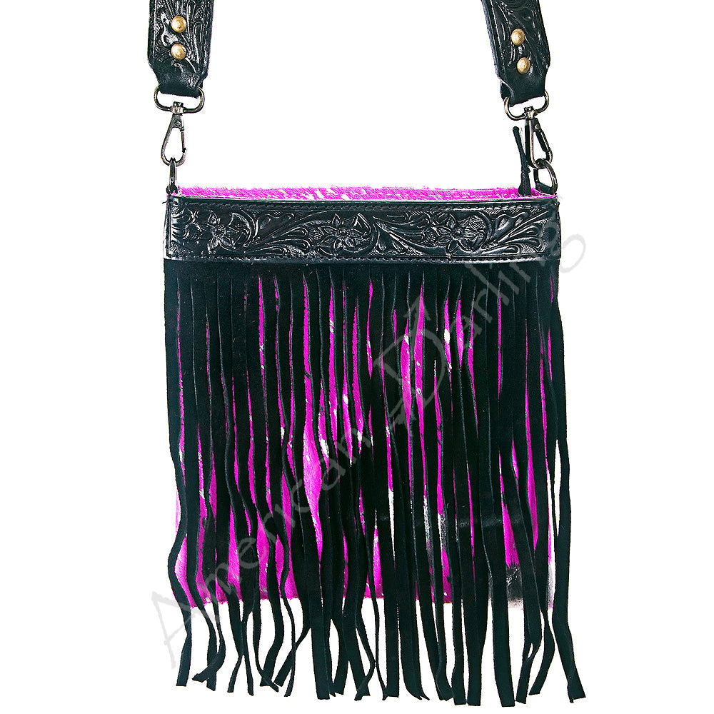 American Darling Hand-Tooled Hair-On Genuine Leather Crossbody Bag