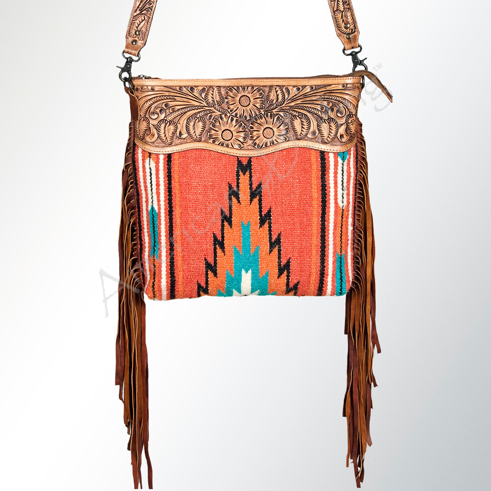 American Darling Hand-Tooled Saddle Blanket Leather Crossbody Bag