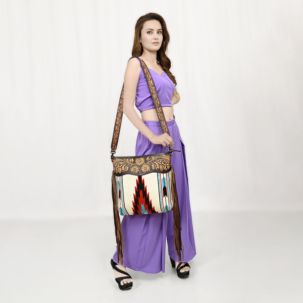 American Darling Hand-Tooled Saddle Blanket Leather Crossbody Bag