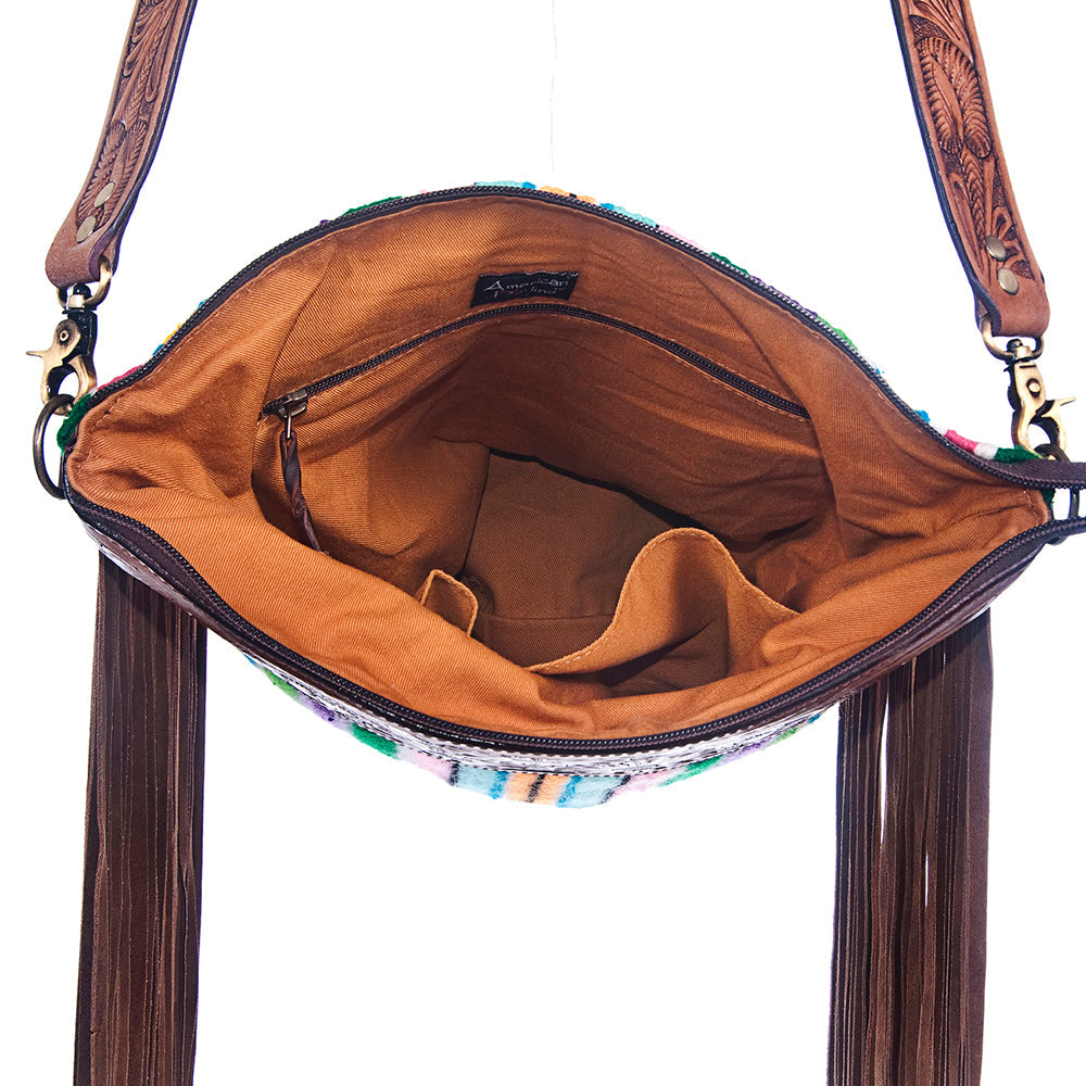 American Darling Hand-Tooled Saddle Blanket Leather Crossbody Bag