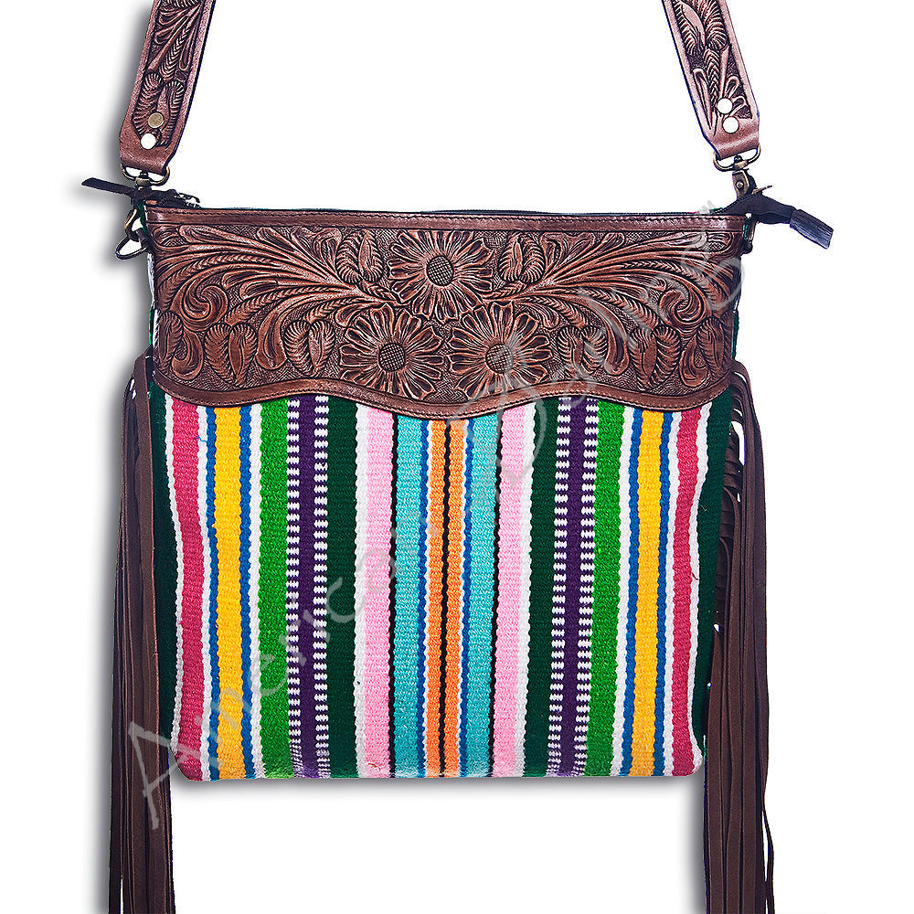 American Darling Hand-Tooled Saddle Blanket Leather Crossbody Bag
