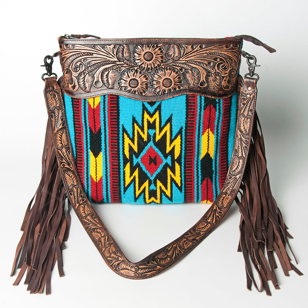 American Darling Hand-Tooled Saddle Blanket Leather Crossbody Bag