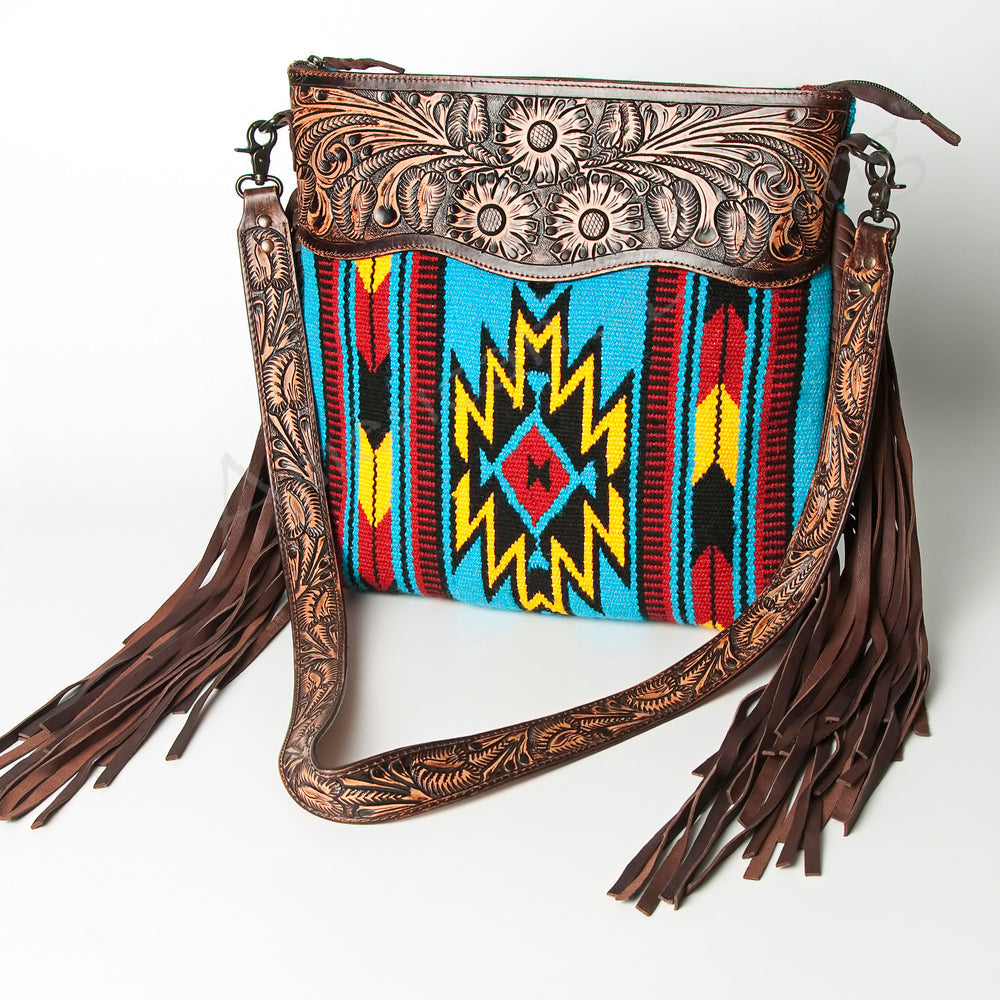 American Darling Hand-Tooled Saddle Blanket Leather Crossbody Bag