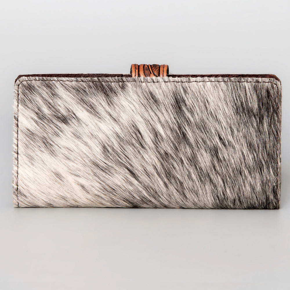 American Darling Western Wallet Bag Hand Tooled Floral Carved Hair-On Cowhide Genuine Vegetable Tanned Leather Travel Clutch