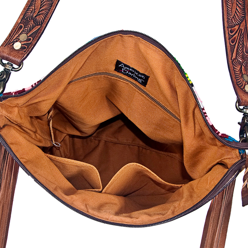 American Darling Hand-Tooled Saddle Blanket Leather Crossbody Bag