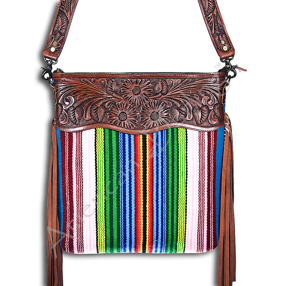 American Darling Hand-Tooled Saddle Blanket Leather Crossbody Bag