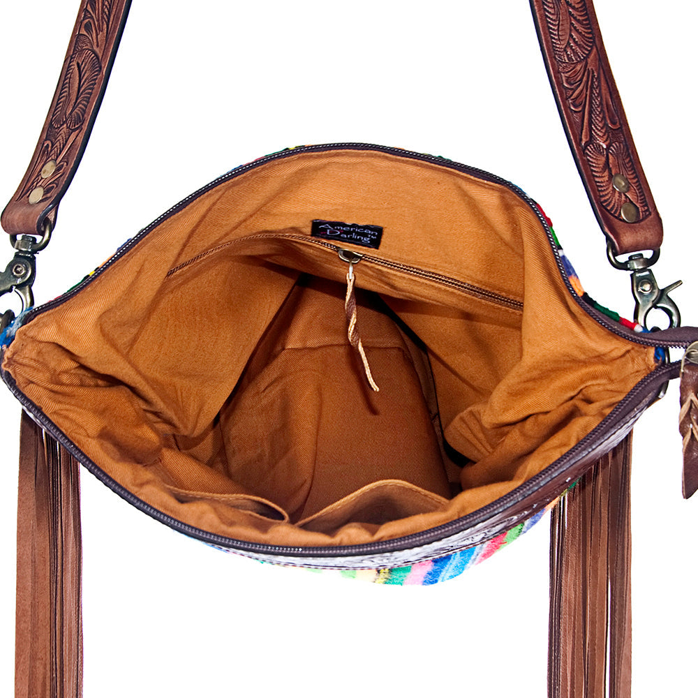 American Darling Hand-Tooled Saddle Blanket Leather Crossbody Bag