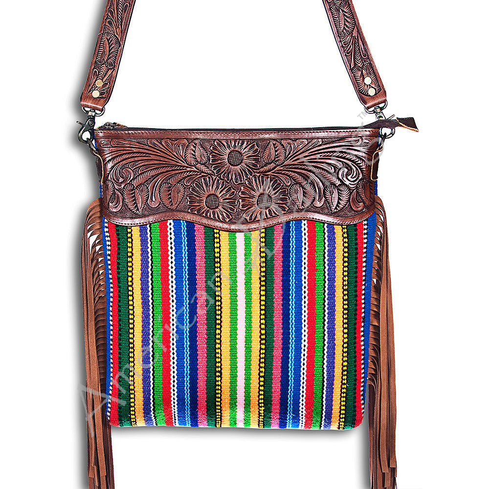 American Darling Hand-Tooled Saddle Blanket Leather Crossbody Bag