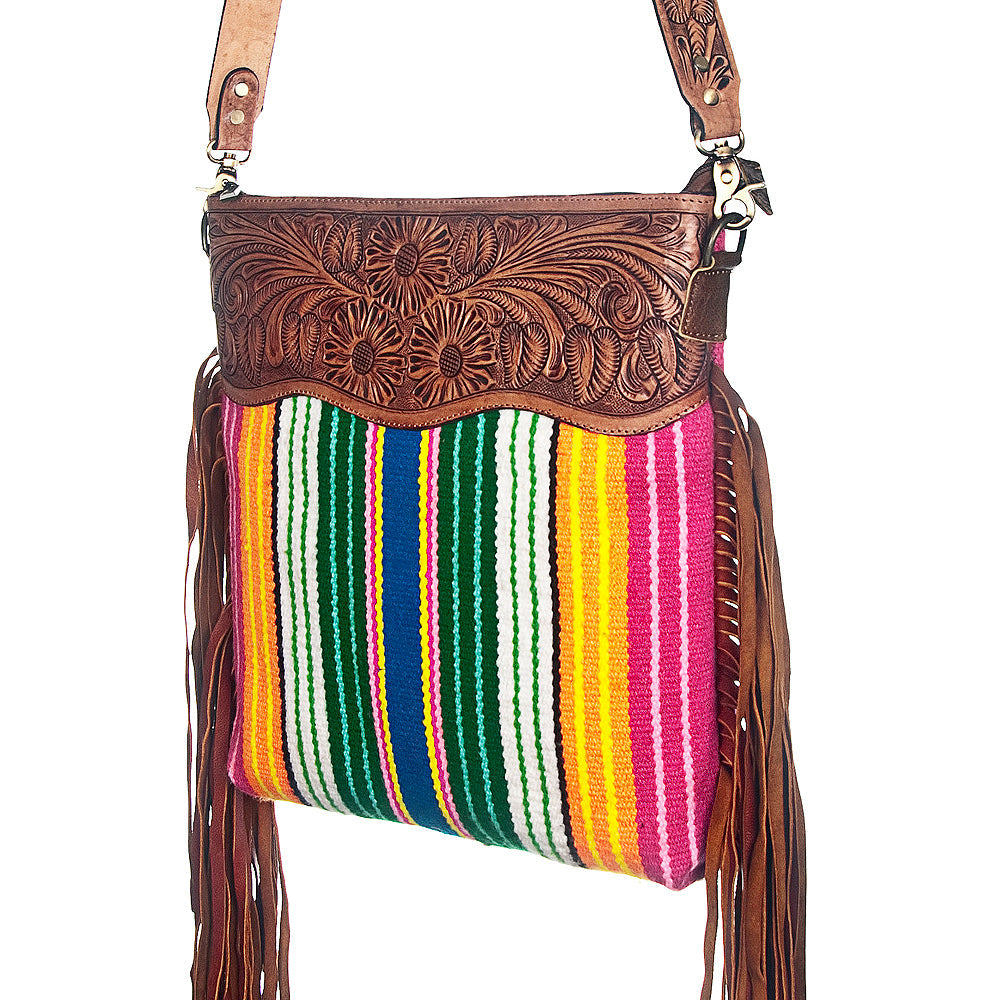 American Darling Hand-Tooled Saddle Blanket Leather Crossbody Bag