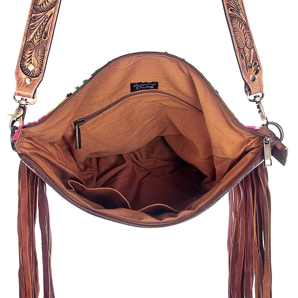 American Darling Hand-Tooled Saddle Blanket Leather Crossbody Bag