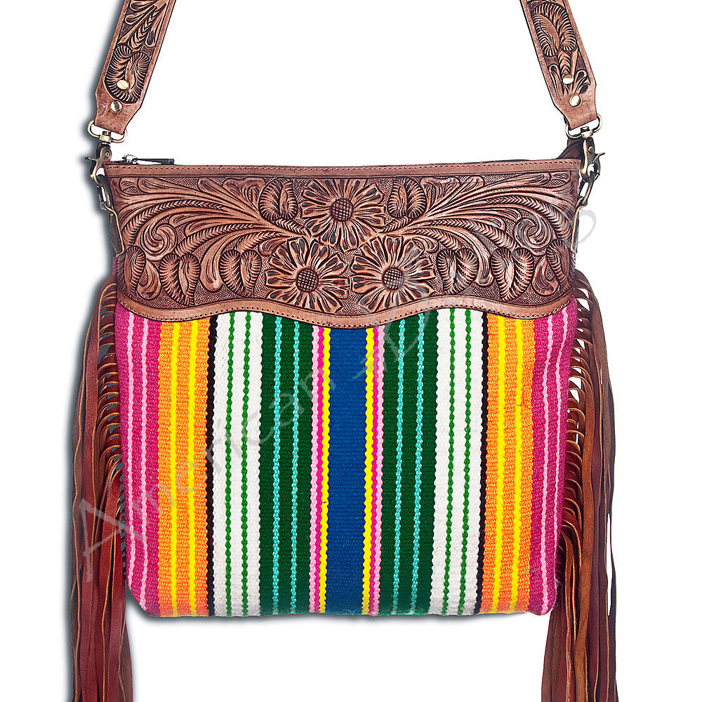 American Darling Hand-Tooled Saddle Blanket Leather Crossbody Bag