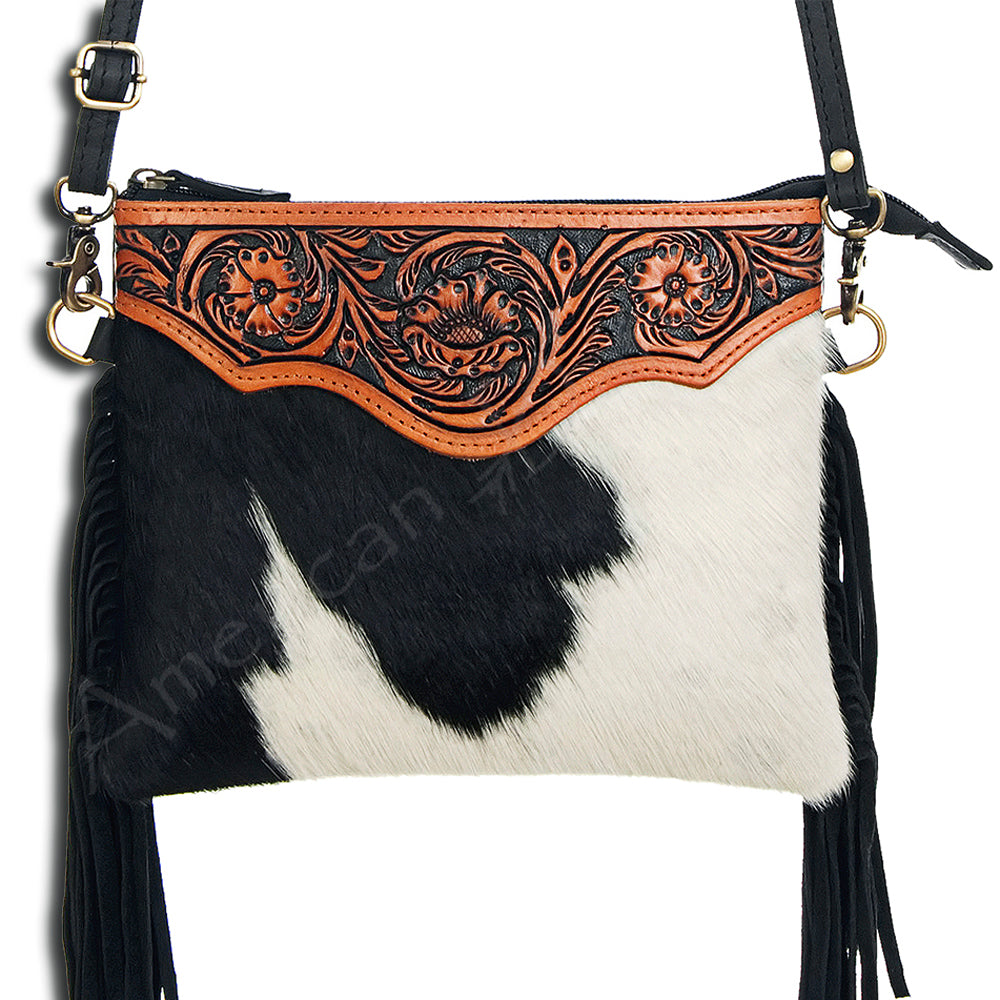 American Darling Small Crossbody Hand Tooled Hair-On Genuine Leather